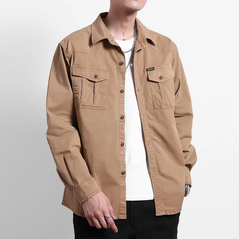 Men's Multi Pockets Work Shirts Relaxed Fit Cotton Button Down Long Sleeves Shirts