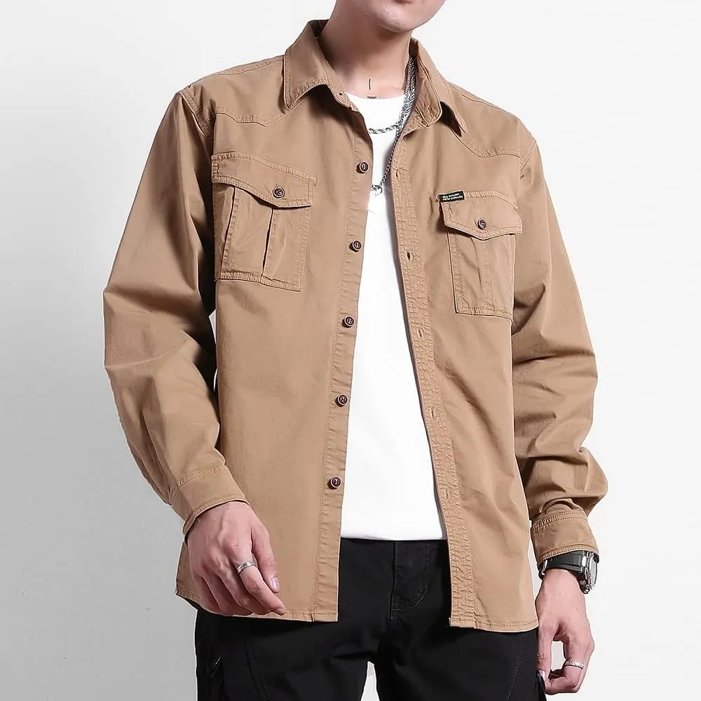 Men's Multi Pockets Work Shirts Relaxed Fit Cotton Button Down Long Sleeves Shirts