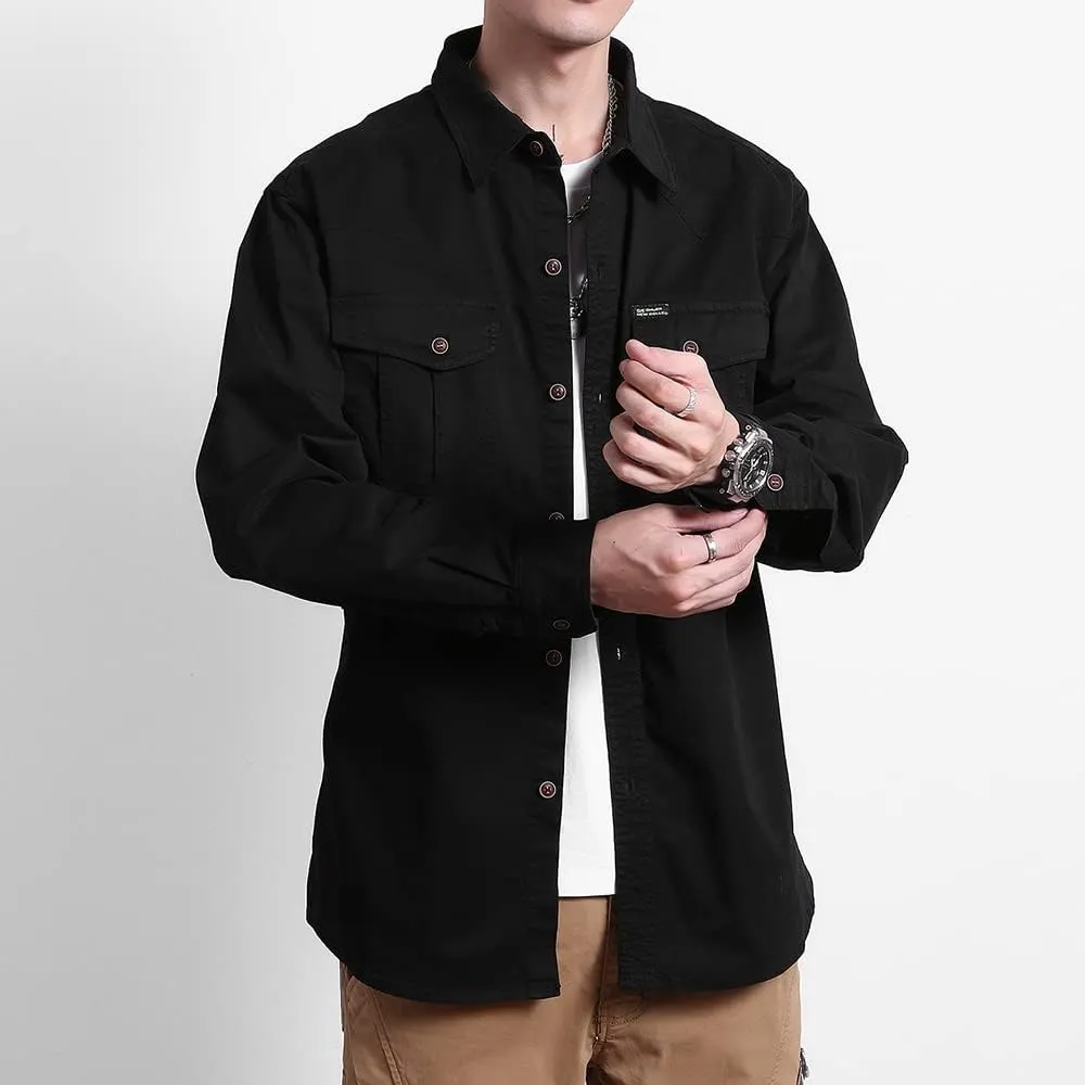 Men's Multi Pockets Work Shirts Relaxed Fit Cotton Button Down Long Sleeves Shirts