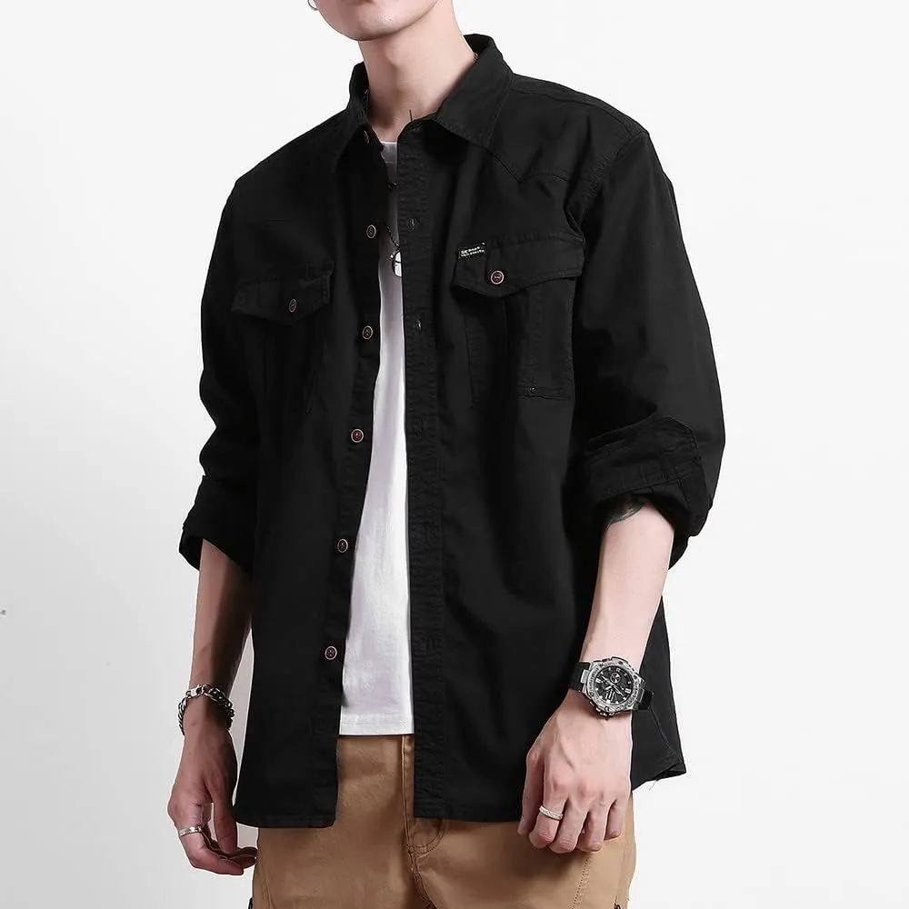 Men's Multi Pockets Work Shirts Relaxed Fit Cotton Button Down Long Sleeves Shirts