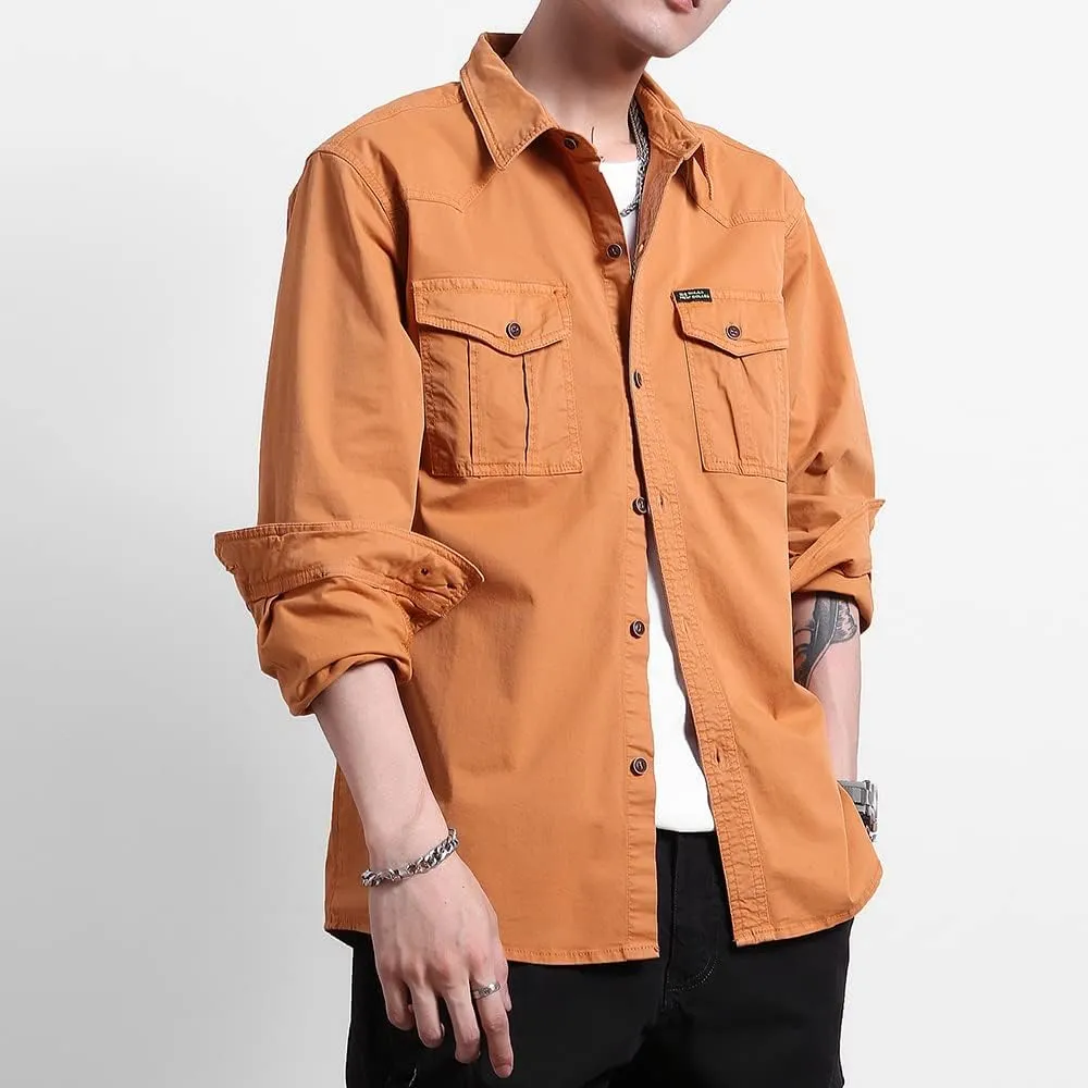 Men's Multi Pockets Work Shirts Relaxed Fit Cotton Button Down Long Sleeves Shirts