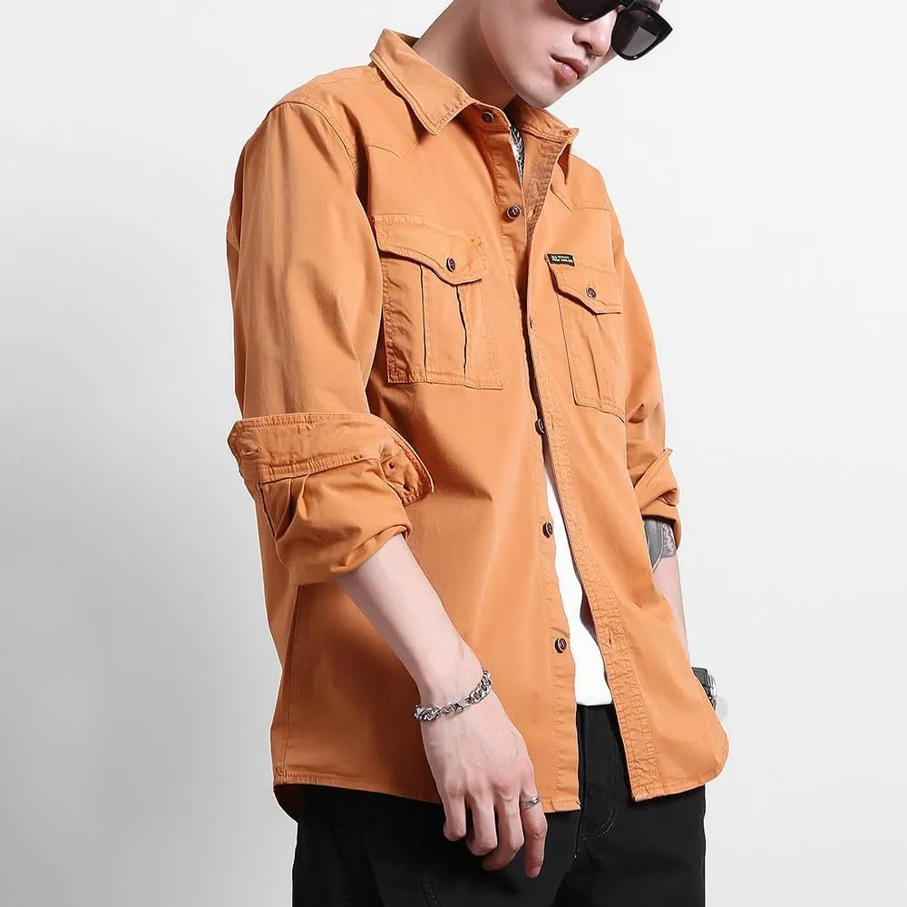 Men's Multi Pockets Work Shirts Relaxed Fit Cotton Button Down Long Sleeves Shirts