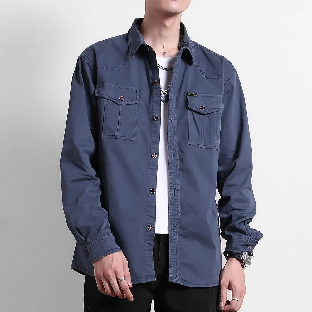 Men's Multi Pockets Work Shirts Relaxed Fit Cotton Button Down Long Sleeves Shirts