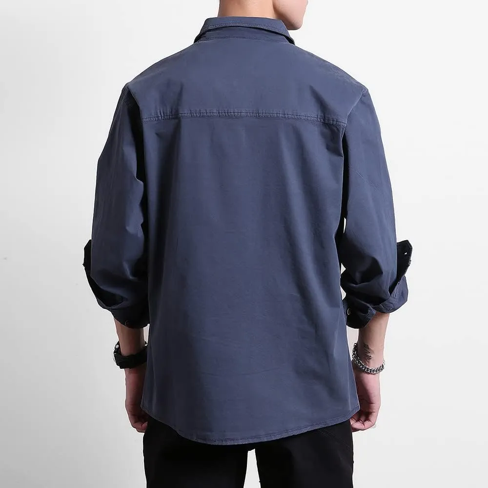 Men's Multi Pockets Work Shirts Relaxed Fit Cotton Button Down Long Sleeves Shirts