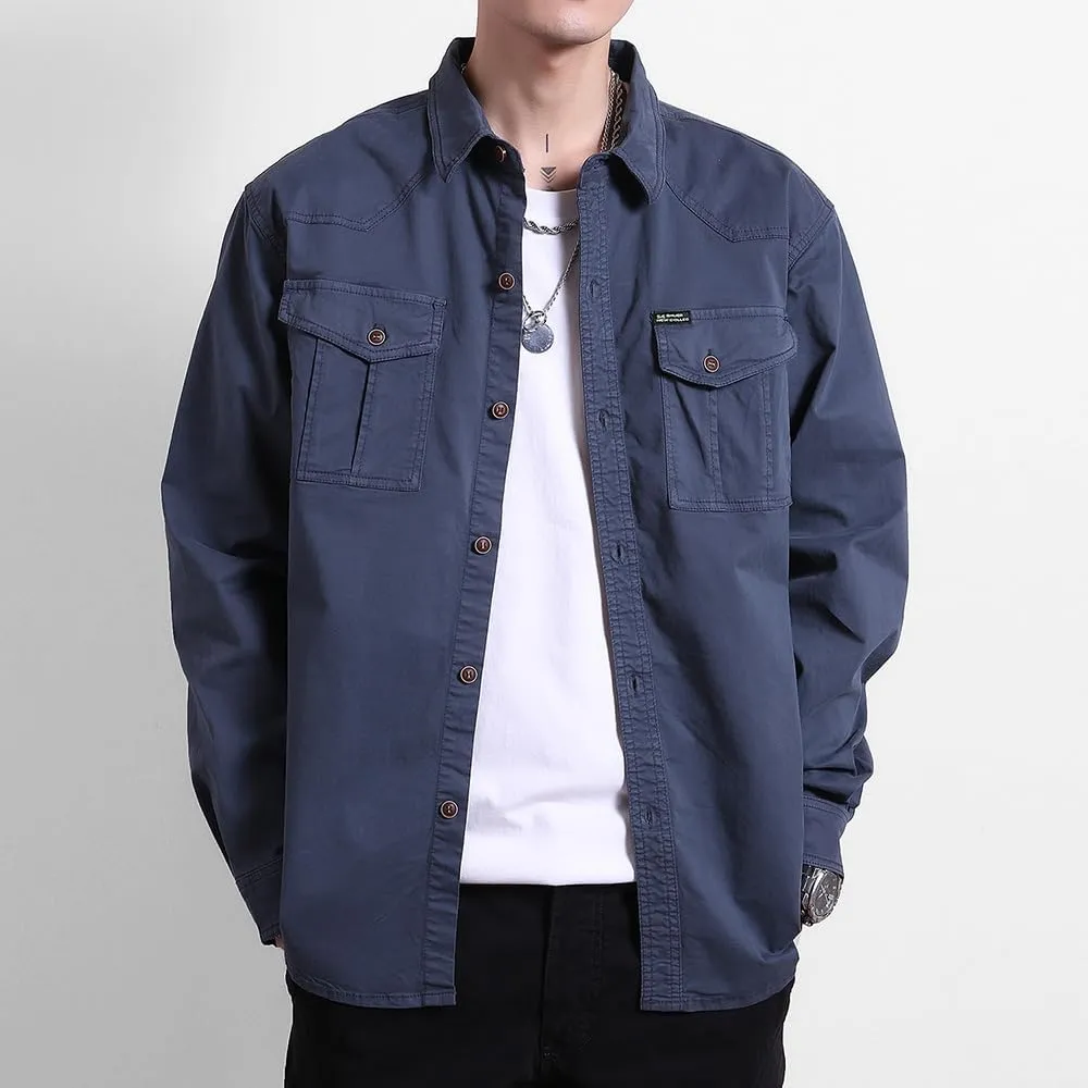 Men's Multi Pockets Work Shirts Relaxed Fit Cotton Button Down Long Sleeves Shirts