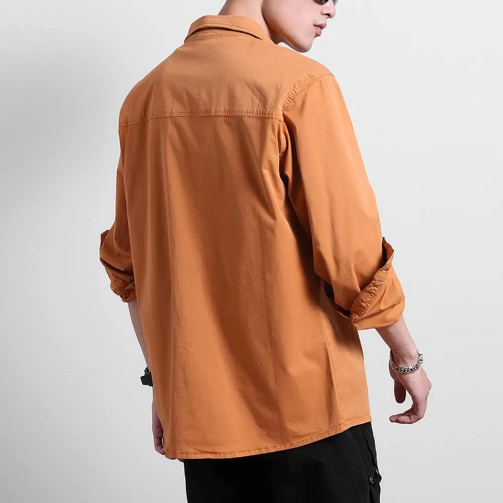 Men's Multi Pockets Work Shirts Relaxed Fit Cotton Button Down Long Sleeves Shirts