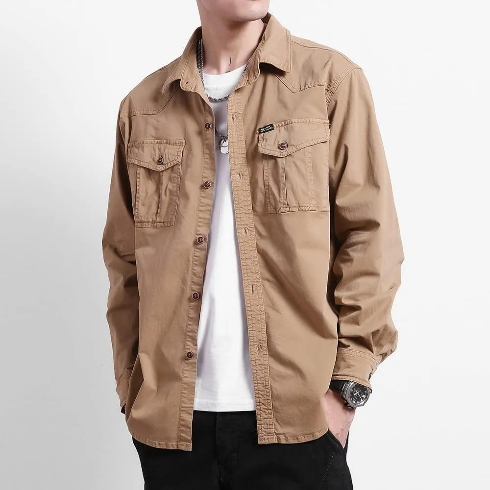 Men's Multi Pockets Work Shirts Relaxed Fit Cotton Button Down Long Sleeves Shirts