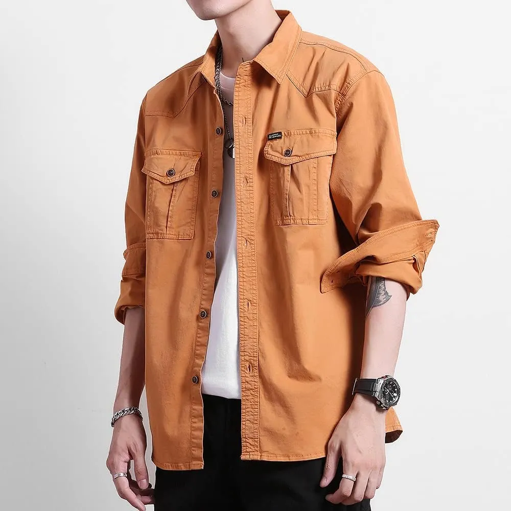 Men's Multi Pockets Work Shirts Relaxed Fit Cotton Button Down Long Sleeves Shirts