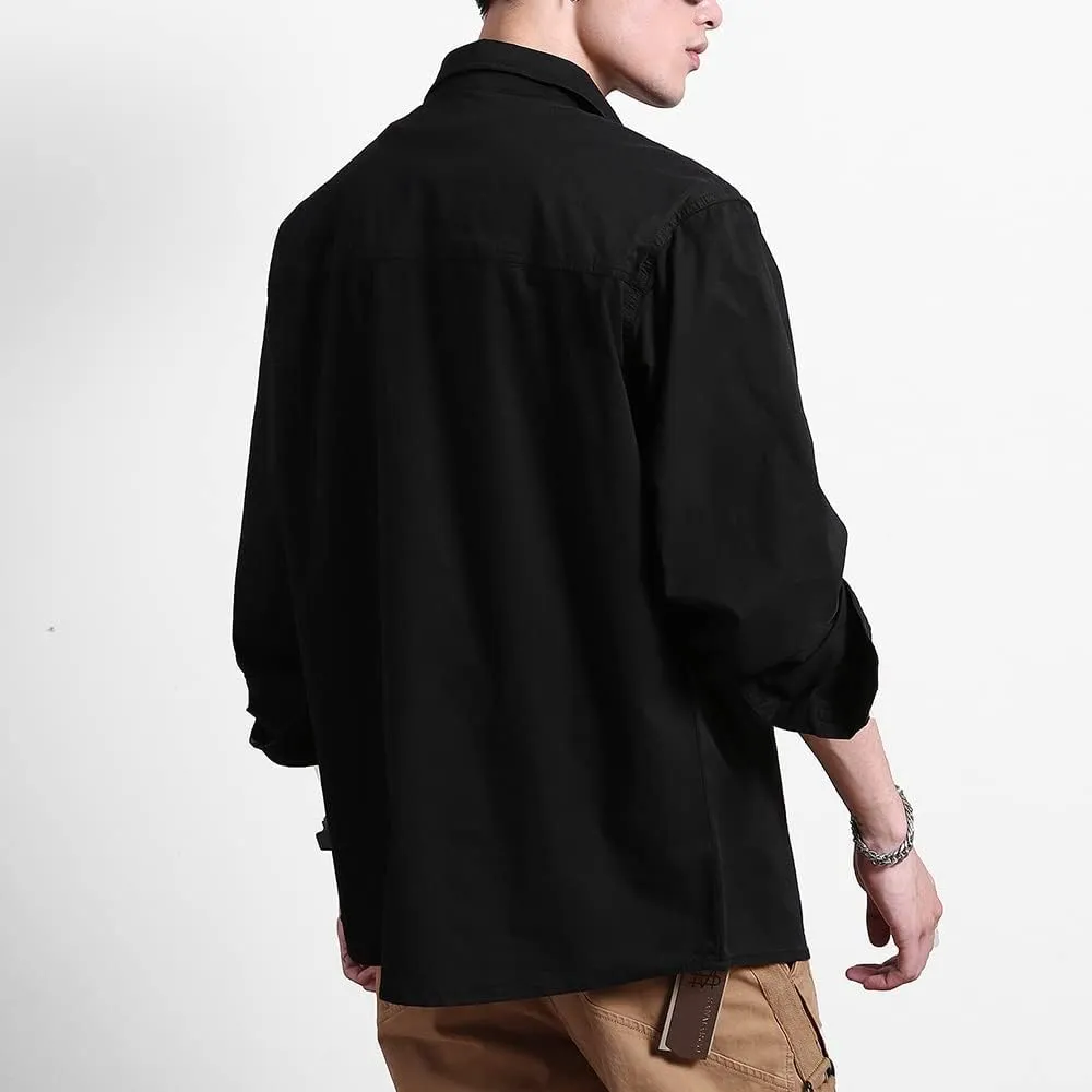 Men's Multi Pockets Work Shirts Relaxed Fit Cotton Button Down Long Sleeves Shirts