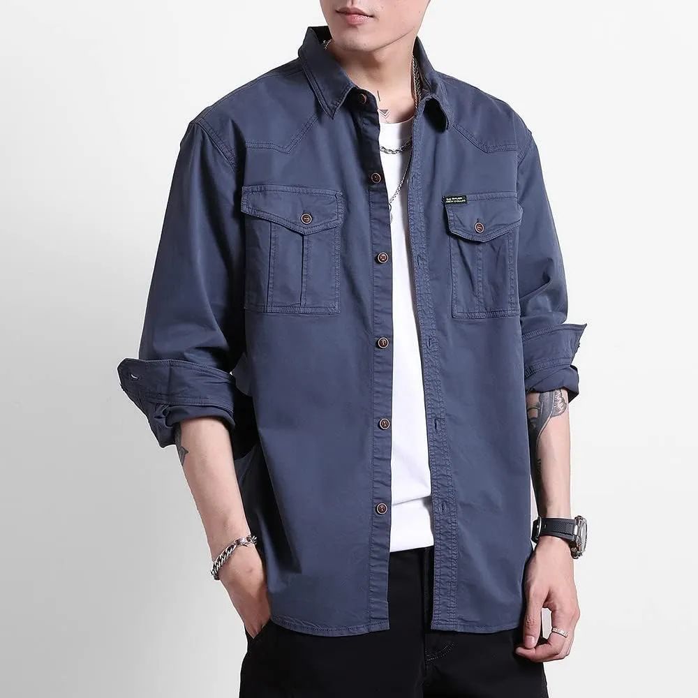 Men's Multi Pockets Work Shirts Relaxed Fit Cotton Button Down Long Sleeves Shirts