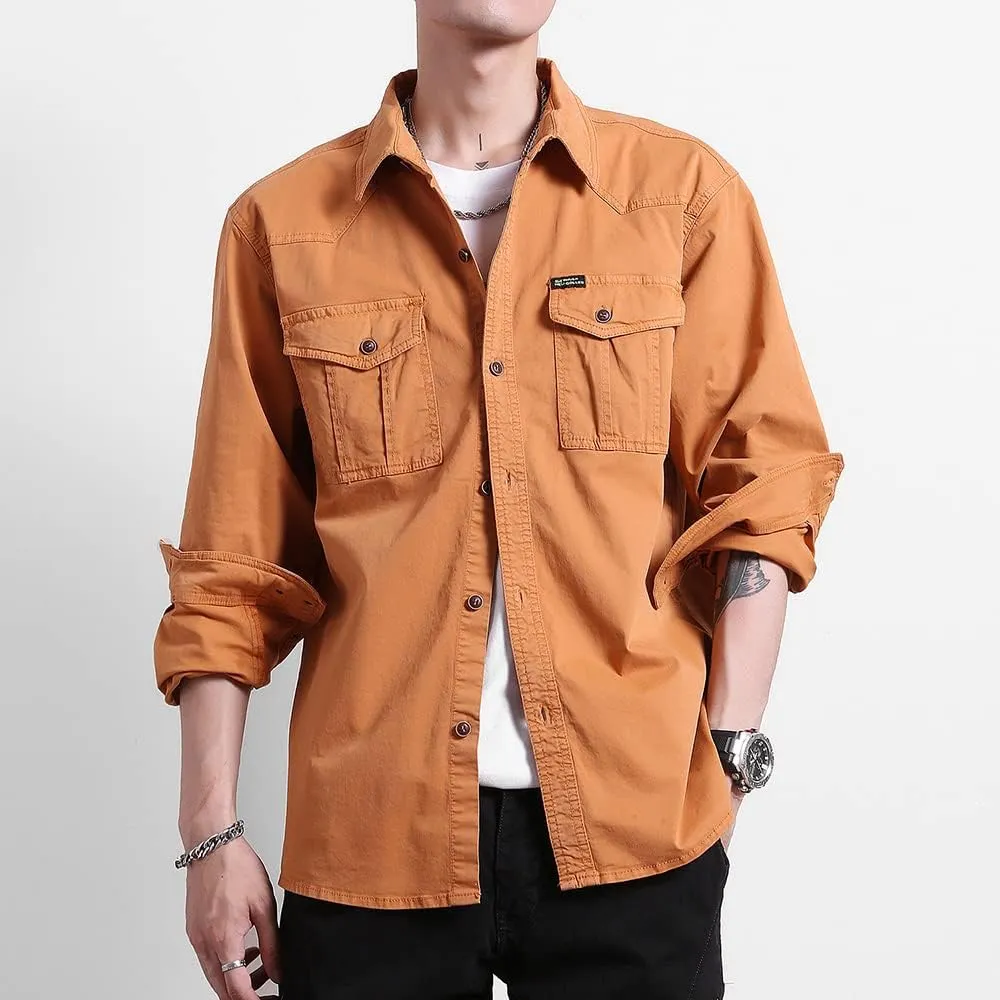 Men's Multi Pockets Work Shirts Relaxed Fit Cotton Button Down Long Sleeves Shirts