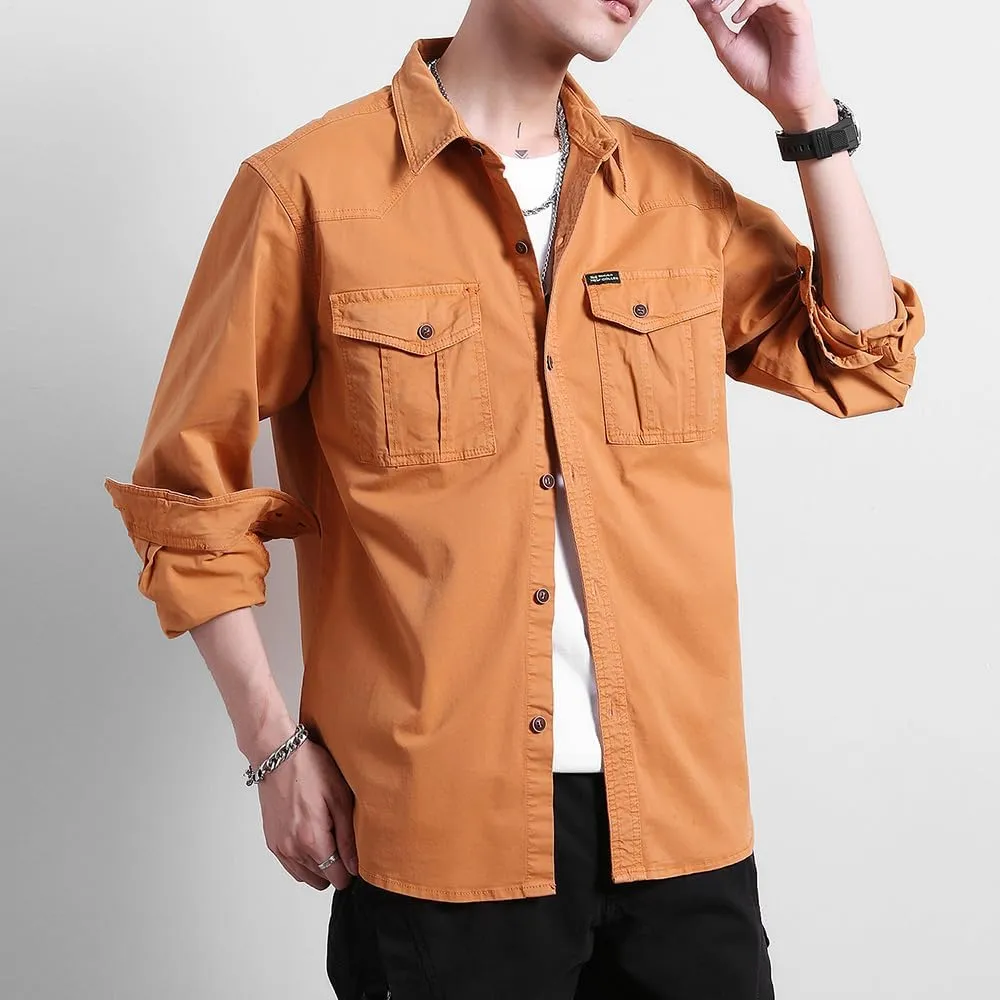 Men's Multi Pockets Work Shirts Relaxed Fit Cotton Button Down Long Sleeves Shirts