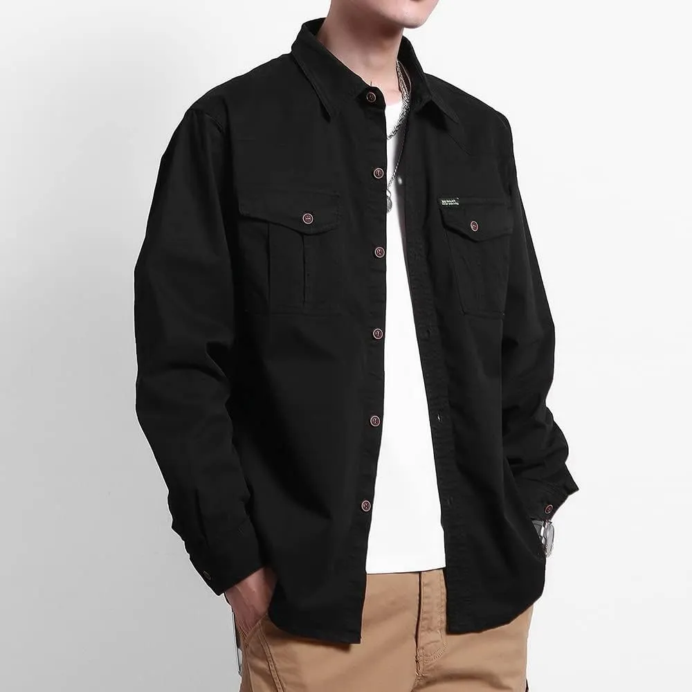 Men's Multi Pockets Work Shirts Relaxed Fit Cotton Button Down Long Sleeves Shirts