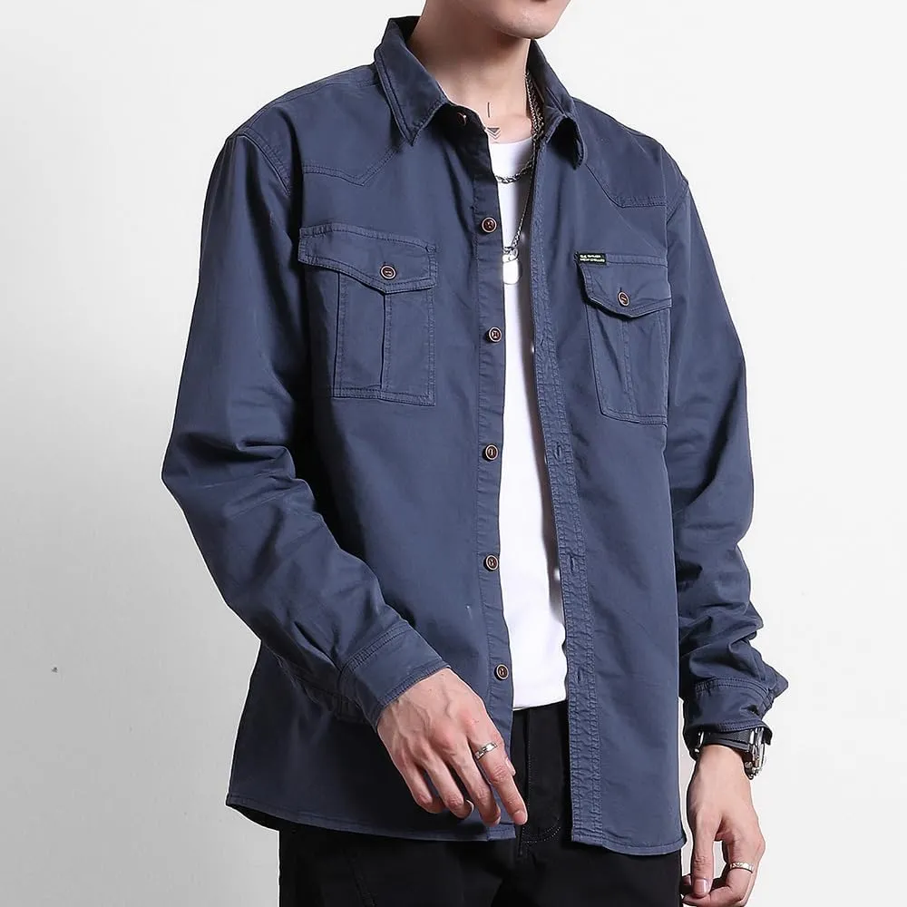 Men's Multi Pockets Work Shirts Relaxed Fit Cotton Button Down Long Sleeves Shirts