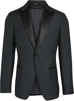 Mens Peak Satin Lapel Wool Tuxedo Jacket 36 Short Green IT 46 C