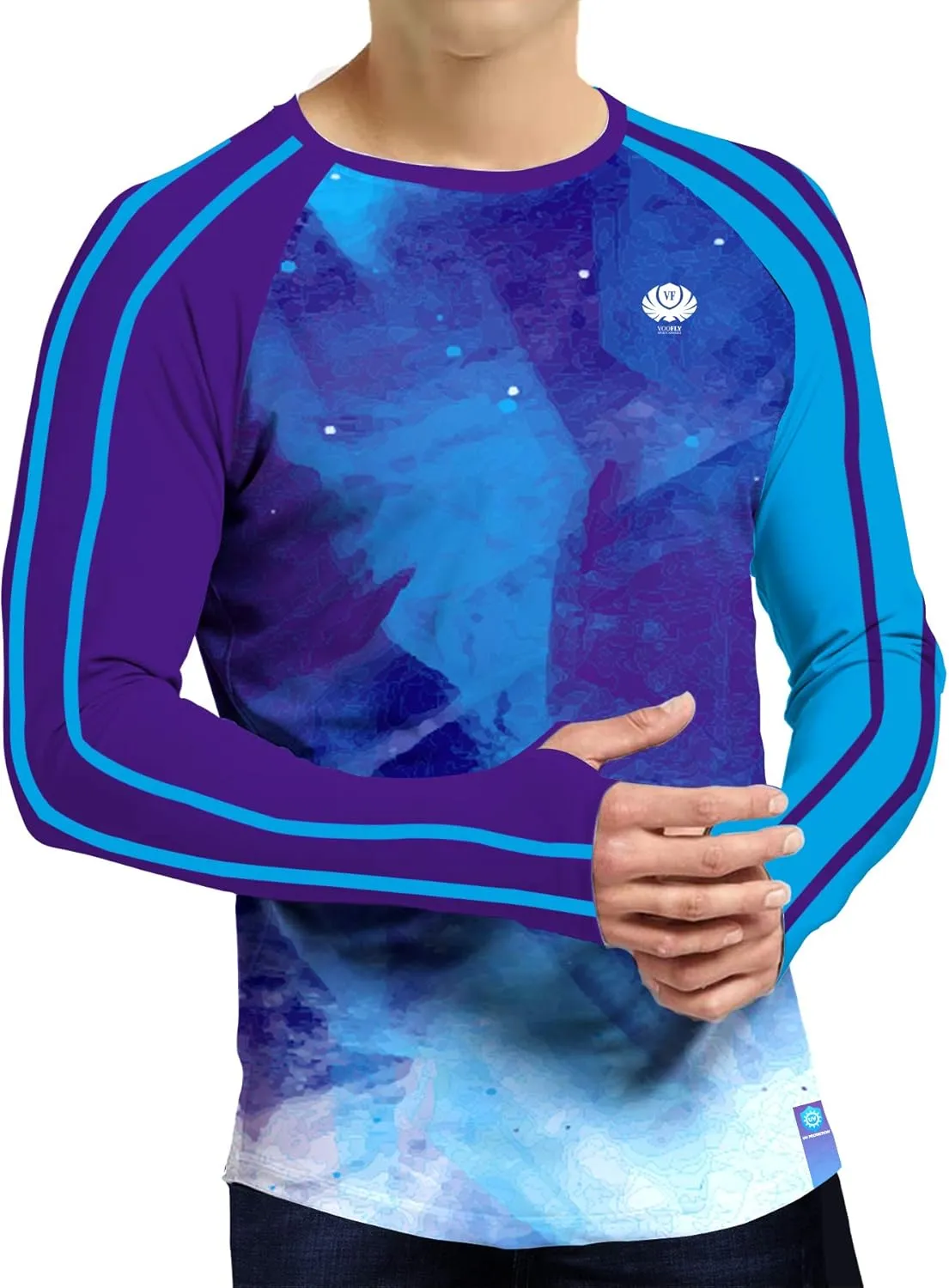 Mens Running Shirts Long Sleeve Cosmic Blue XXL