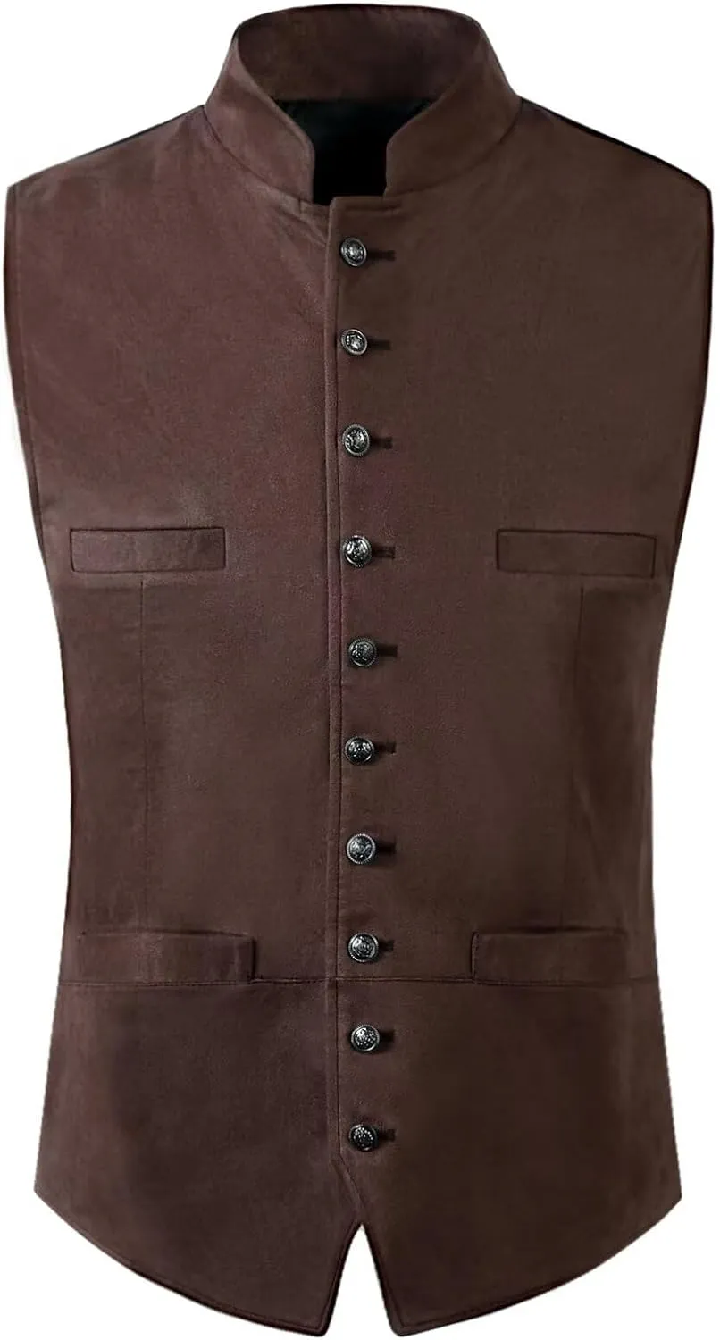Men's Suede Leather Vest Casual Western Cowboy Jacket Wedding Waistcoat