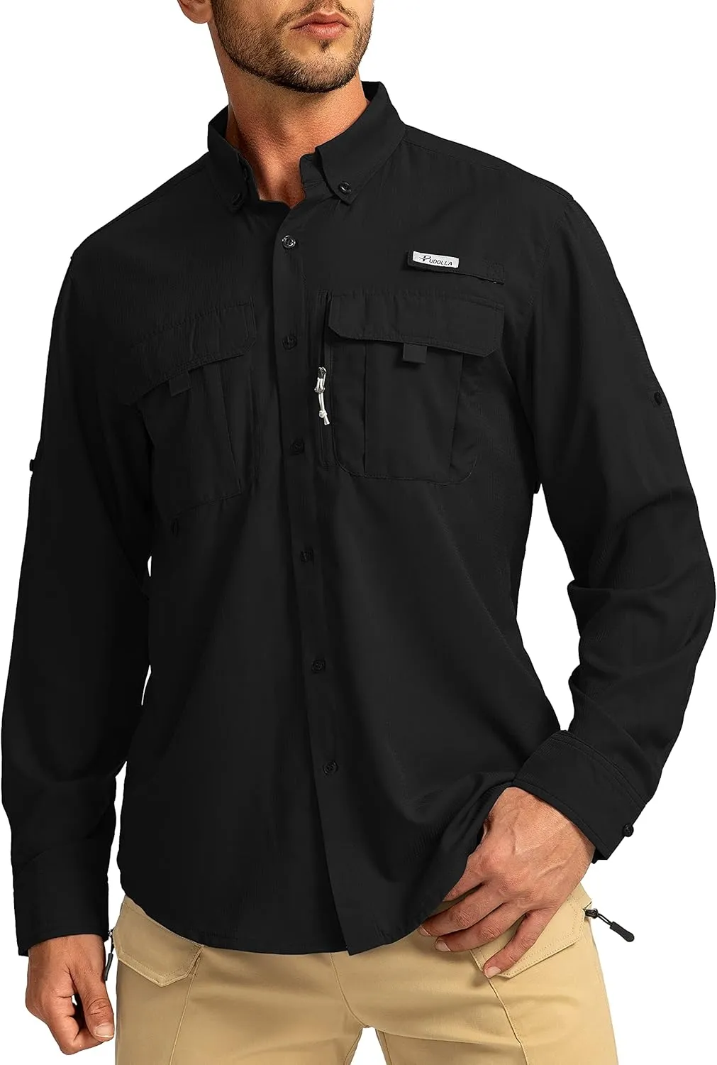 Men's Sun Protection Fishing Shirts Long Sleeve Travel Work Shirts for Men UPF50  Button Down Shirts with Zipper Pockets