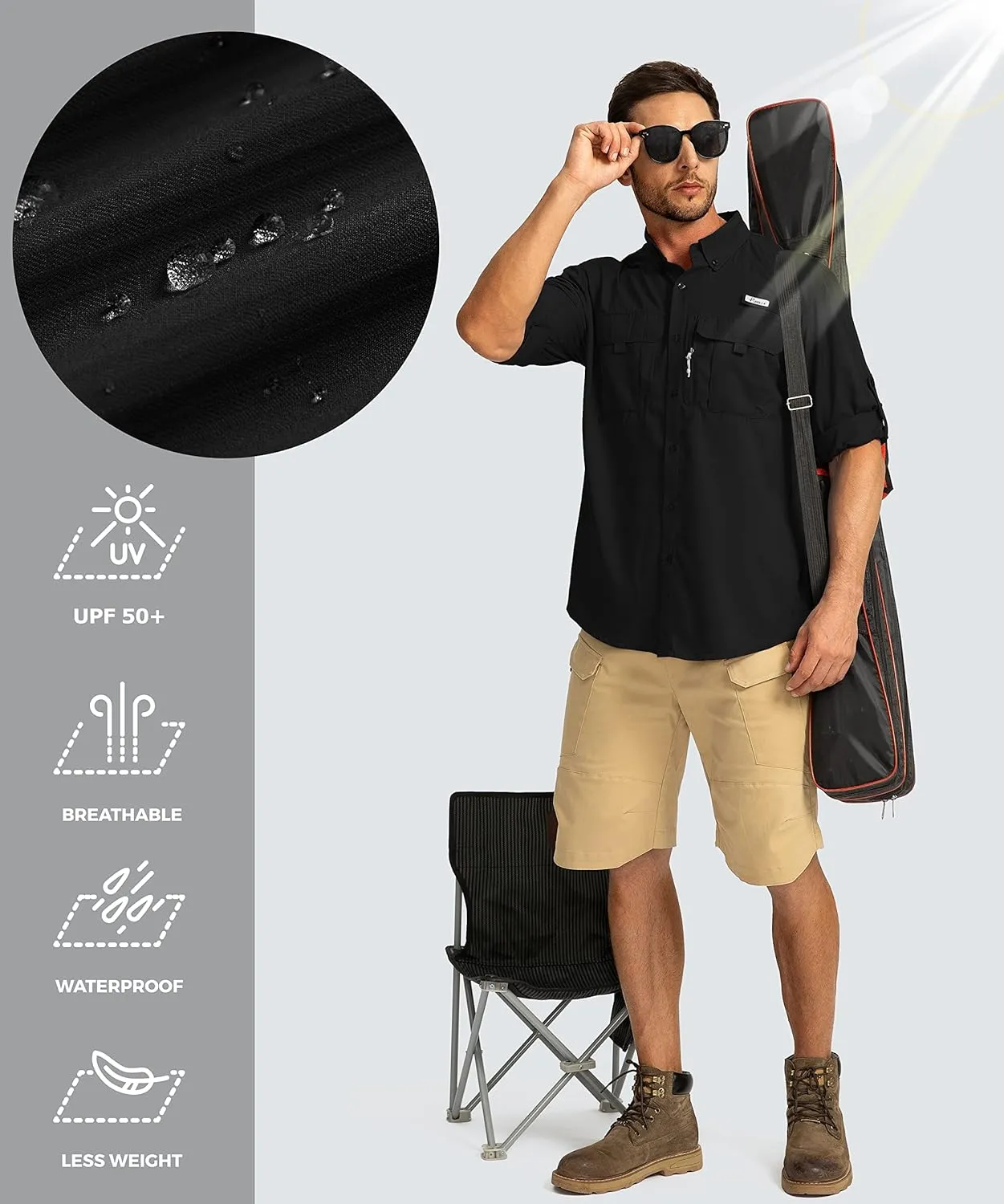 Men's Sun Protection Fishing Shirts Long Sleeve Travel Work Shirts for Men UPF50  Button Down Shirts with Zipper Pockets