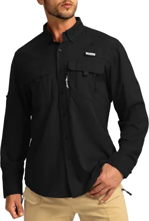 Men's Sun Protection Fishing Shirts Long Sleeve Travel Work Shirts for Men UPF50  Button Down Shirts with Zipper Pockets