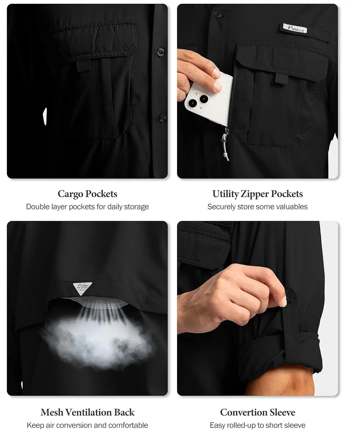 Men's Sun Protection Fishing Shirts Long Sleeve Travel Work Shirts for Men UPF50  Button Down Shirts with Zipper Pockets