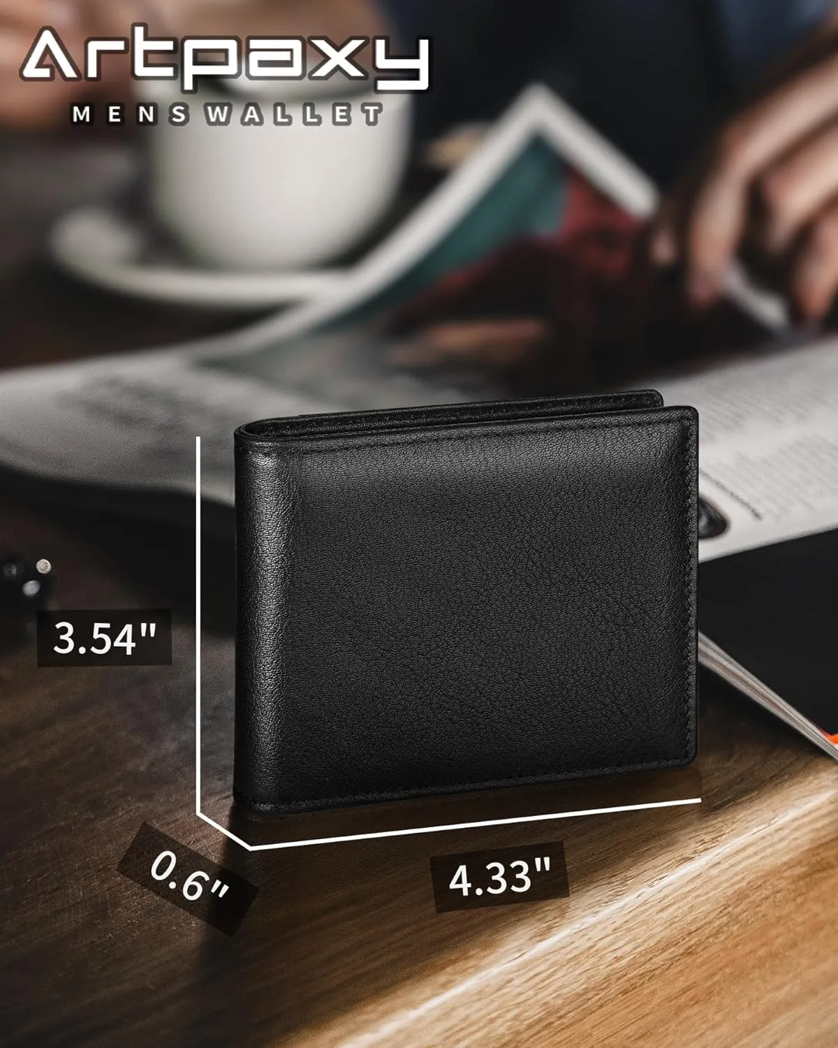 Mens Wallet Genuine Leather Bifold RFID Blocking Wallet for Men with 2 ID Windows 11 Card Holders 2 cash pockets 1 Gift Box