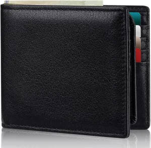 Mens Wallet Genuine Leather Bifold RFID Blocking Wallet for Men with 2 ID Windows 11 Card Holders 2 cash pockets 1 Gift Box