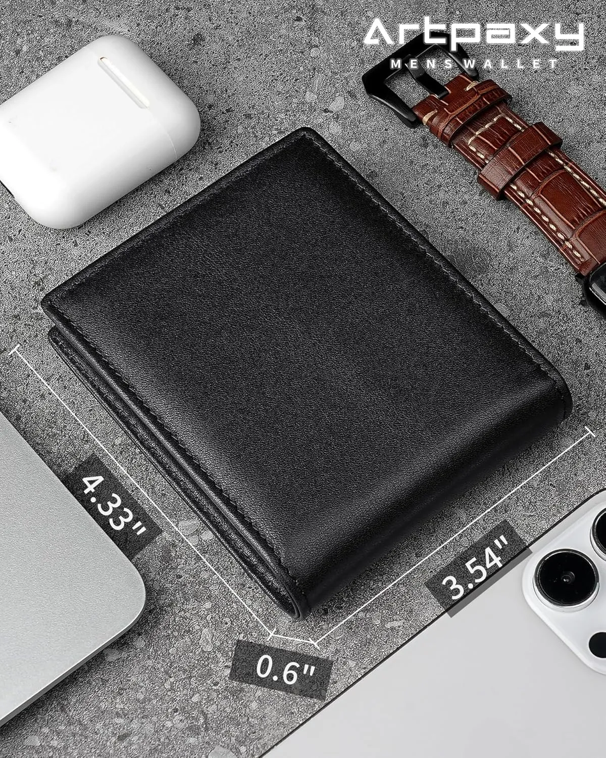 Mens Wallet Genuine Leather Bifold RFID Blocking Wallet for Men with 2 ID Windows 11 Card Holders 2 cash pockets 1 Gift Box