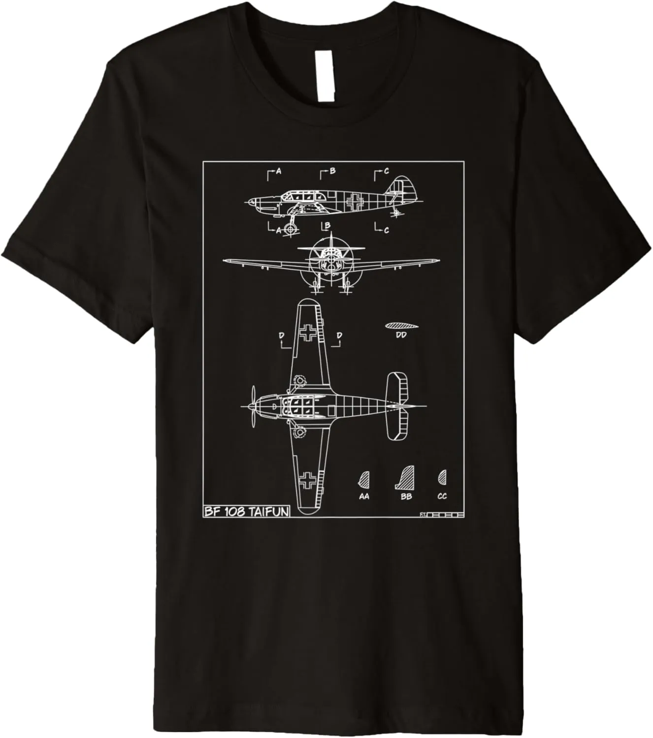 Messerschmitt Bf 108 Taifun WW2 German Plane Blueprint Premium T-Shirt