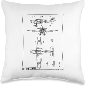 Messerschmitt Bf 108 Taifun WW2 German Plane Blueprint Throw Pillow