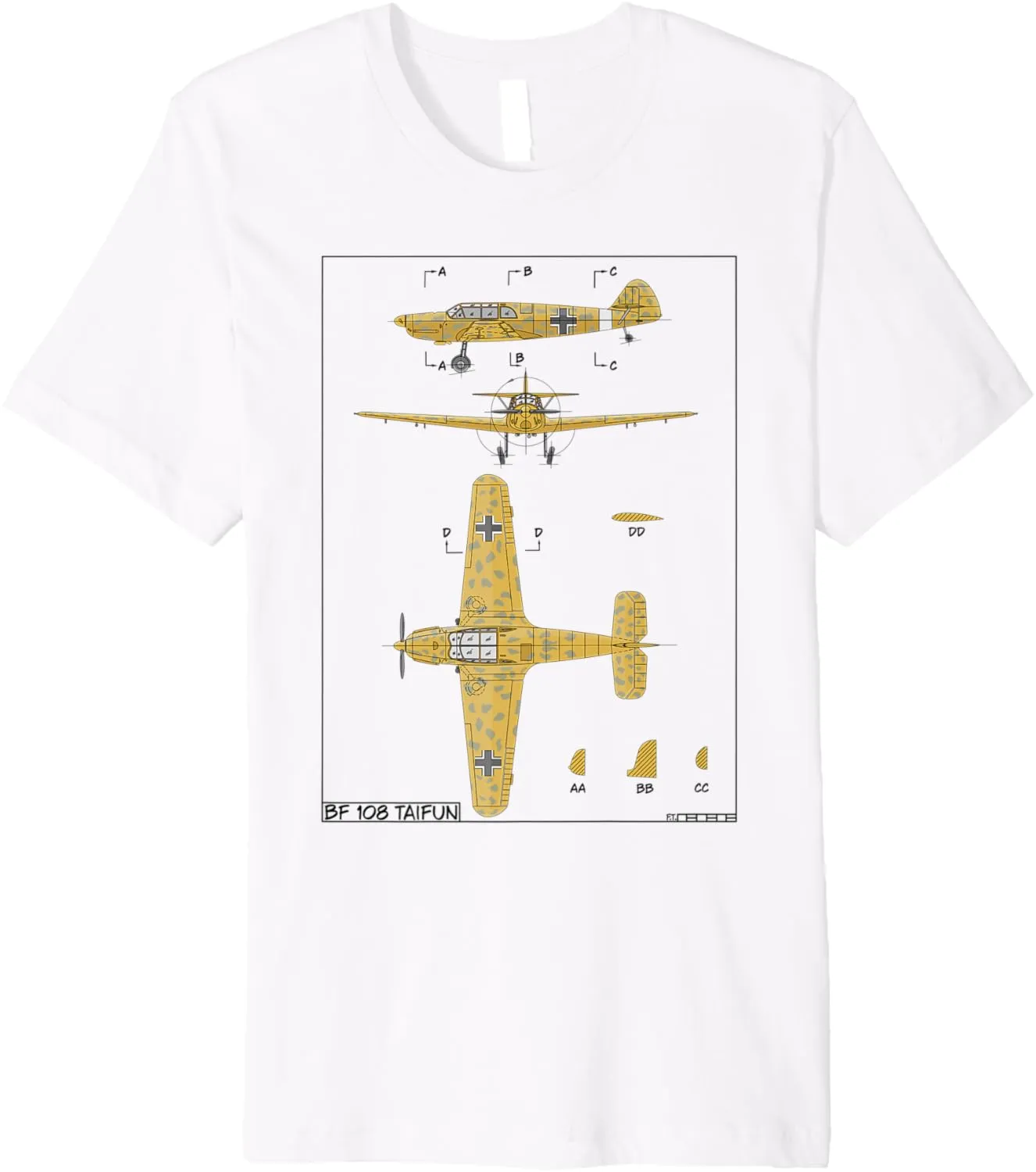 Messerschmitt Bf 108 Taifun WW2 German Plane Diagram Premium T-Shirt