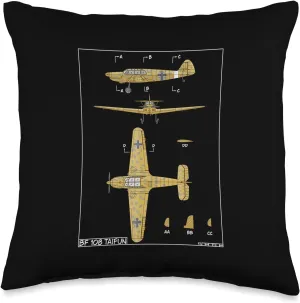 Messerschmitt Bf 108 Taifun WW2 German Plane Diagram Throw Pillow