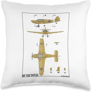Messerschmitt Bf 108 Taifun WW2 German Plane Diagram Throw Pillow