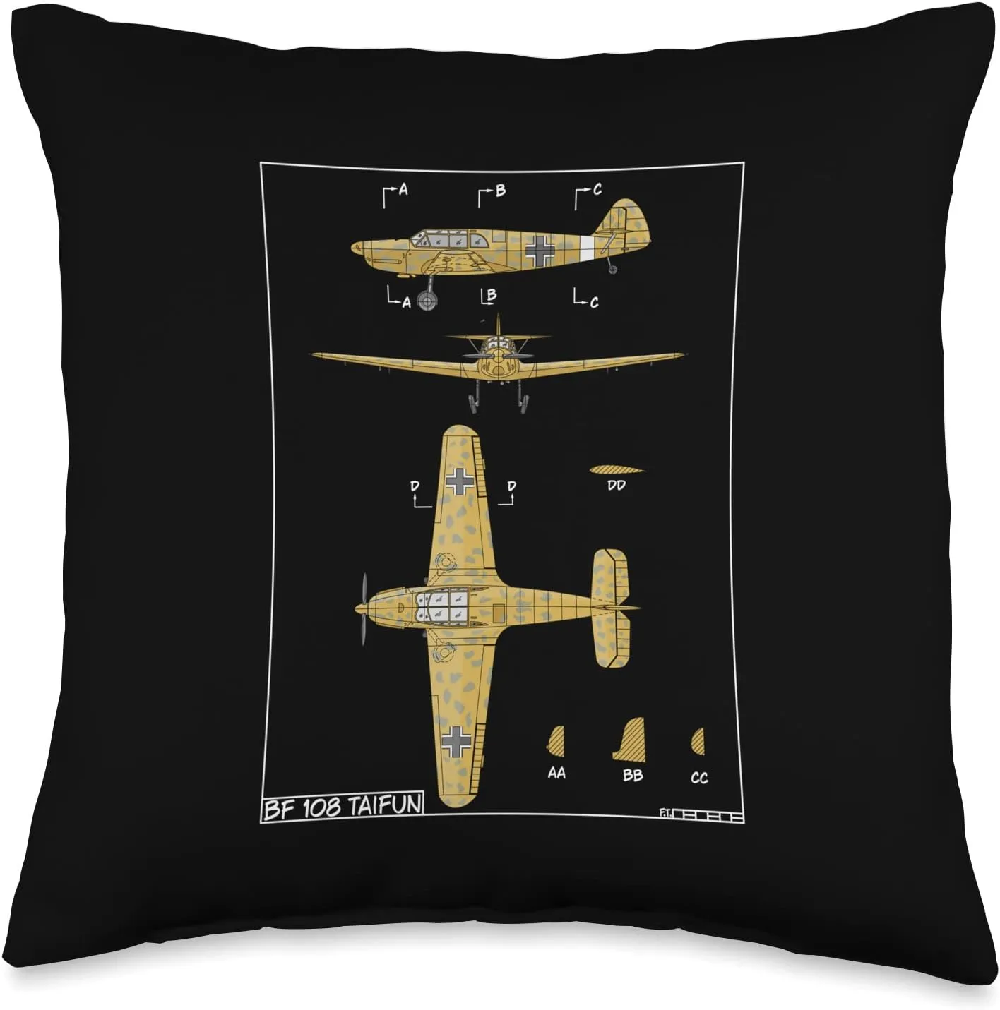 Messerschmitt Bf 108 Taifun WW2 German Plane Diagram Throw Pillow