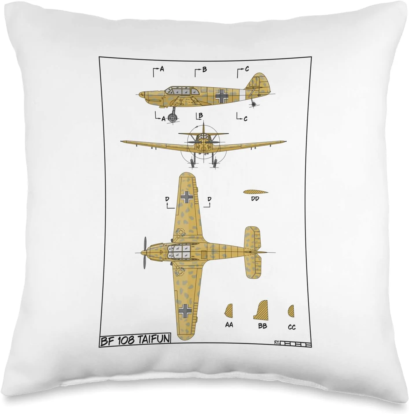Messerschmitt Bf 108 Taifun WW2 German Plane Diagram Throw Pillow