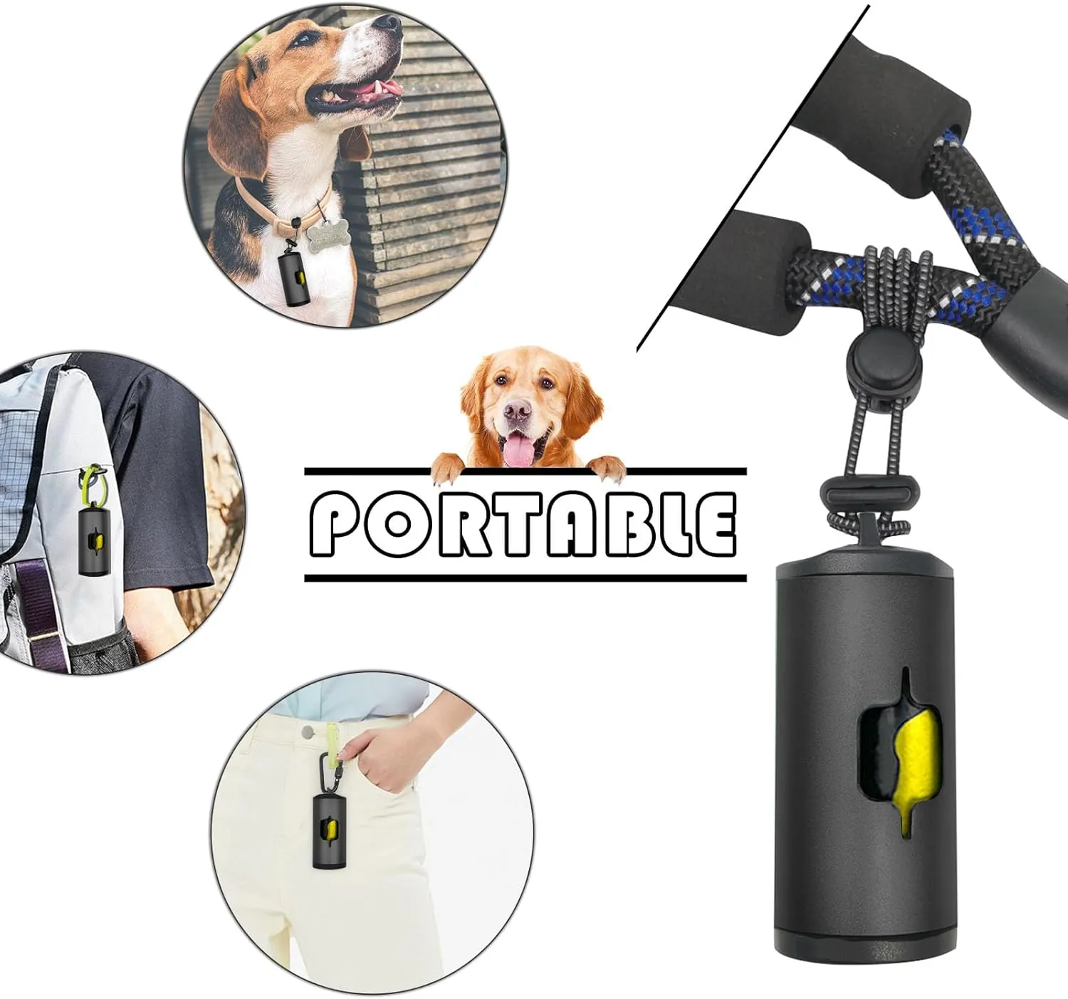 Metal Dog Poop Bag Holder 2-Pack w/Leash Clip|Durable Scratch-Resistant Aluminum|30 Bags 6 Accessories（Black）