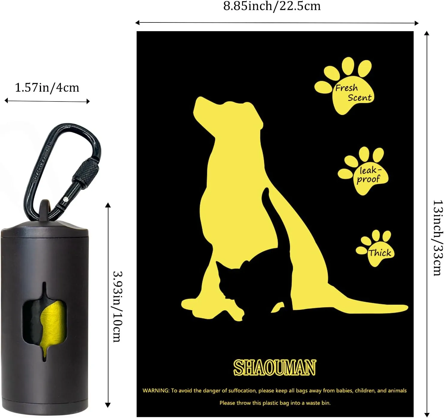 Metal Dog Poop Bag Holder 2-Pack w/Leash Clip|Durable Scratch-Resistant Aluminum|30 Bags 6 Accessories（Black）