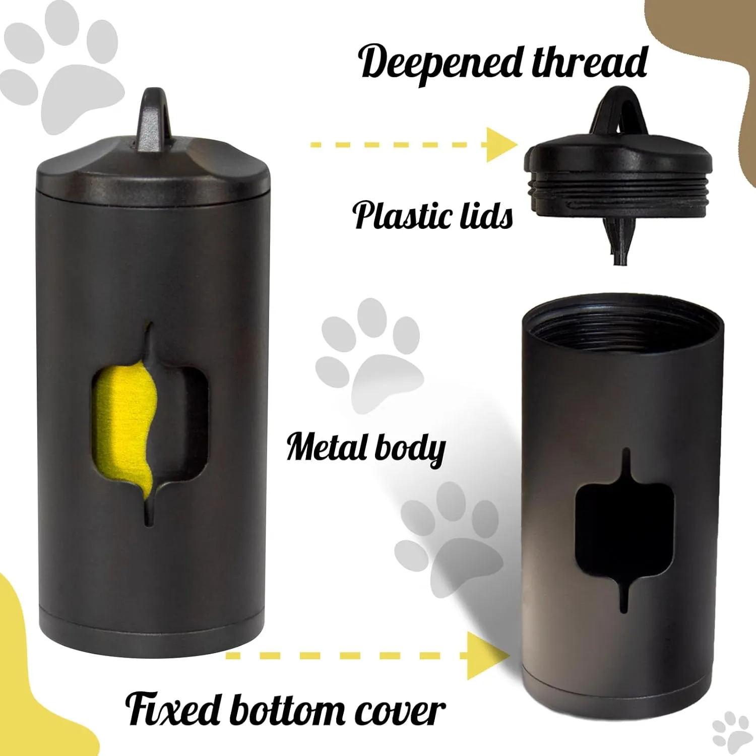 Metal Dog Poop Bag Holder 2-Pack w/Leash Clip|Durable Scratch-Resistant Aluminum|30 Bags 6 Accessories（Black）
