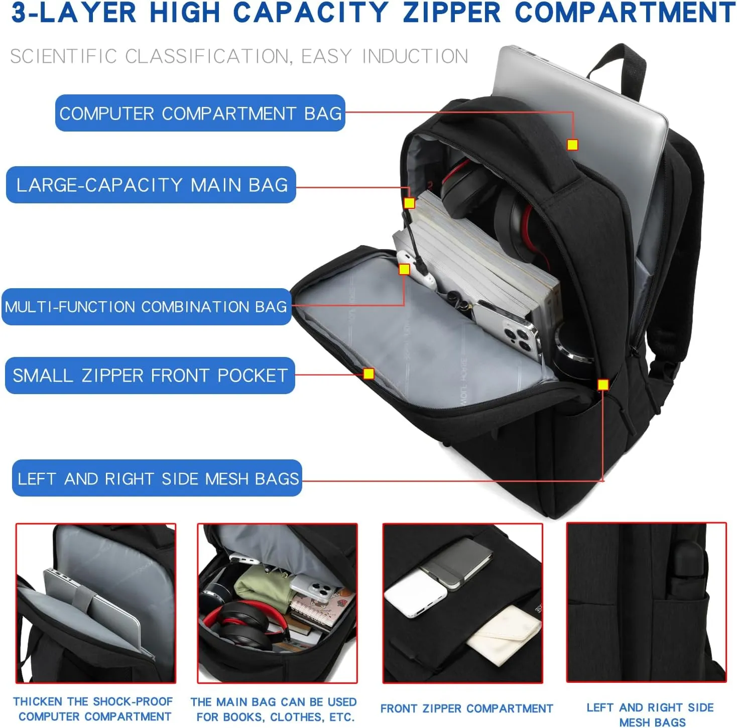 Microfiber Backpack, Laptop Organizer Messenger Bag with Shoulder Strap, Grey (black)