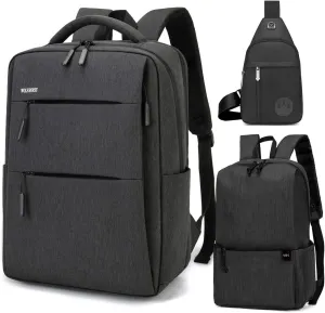Microfiber Backpack, Laptop Organizer Messenger Bag with Shoulder Strap, Grey (Drak gray)