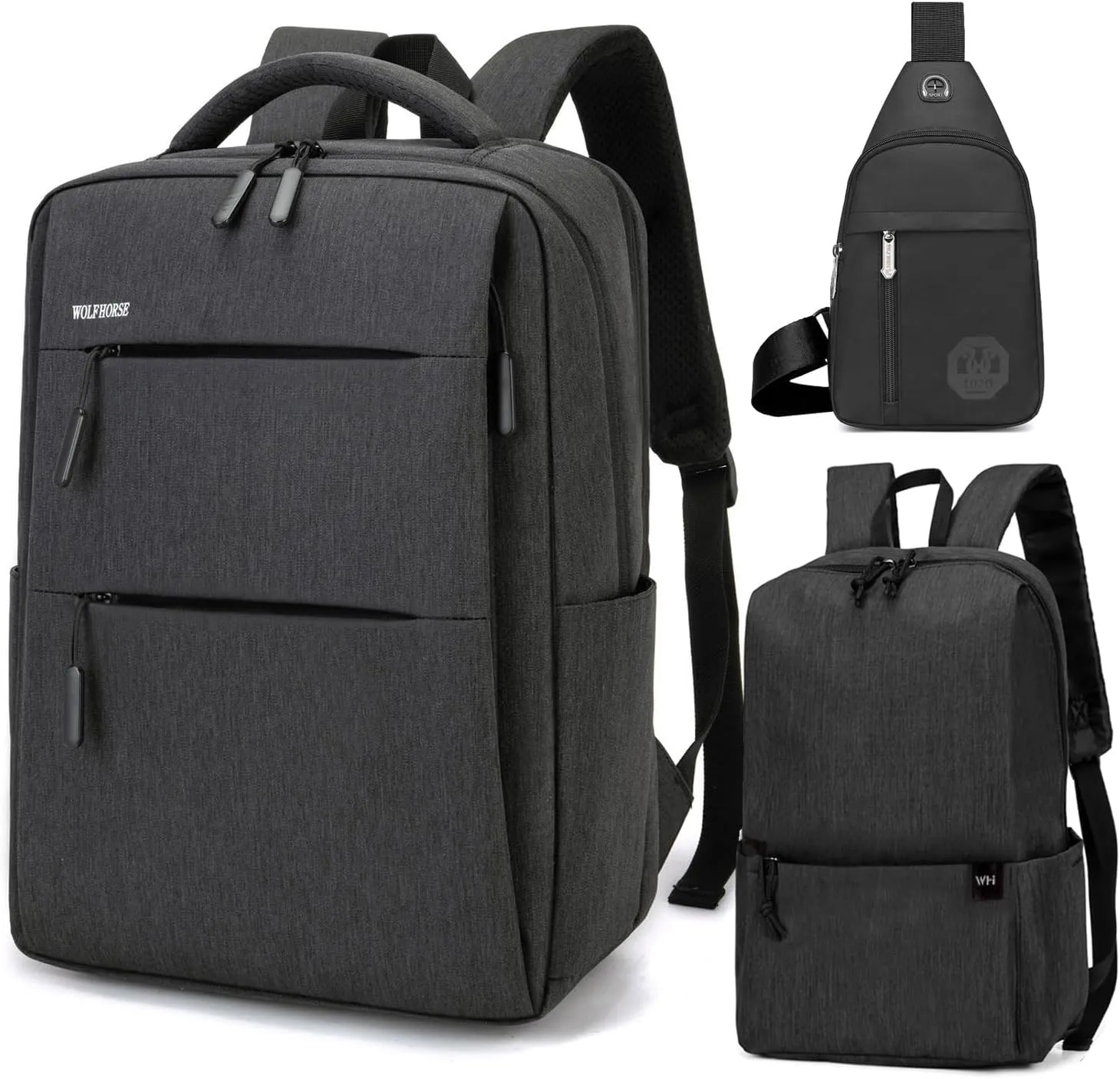 Microfiber Backpack, Laptop Organizer Messenger Bag with Shoulder Strap, Grey (Drak gray)
