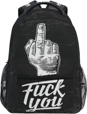 Middle Finger Sign By Male Hand Fuck You Backpack Bookbag Daypack Travel Hiking Camping School Laptop Bag