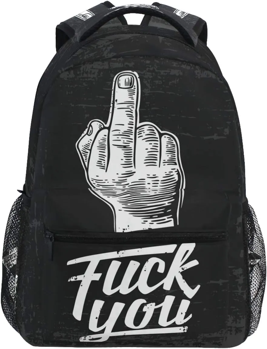 Middle Finger Sign By Male Hand Fuck You Backpack Bookbag Daypack Travel Hiking Camping School Laptop Bag