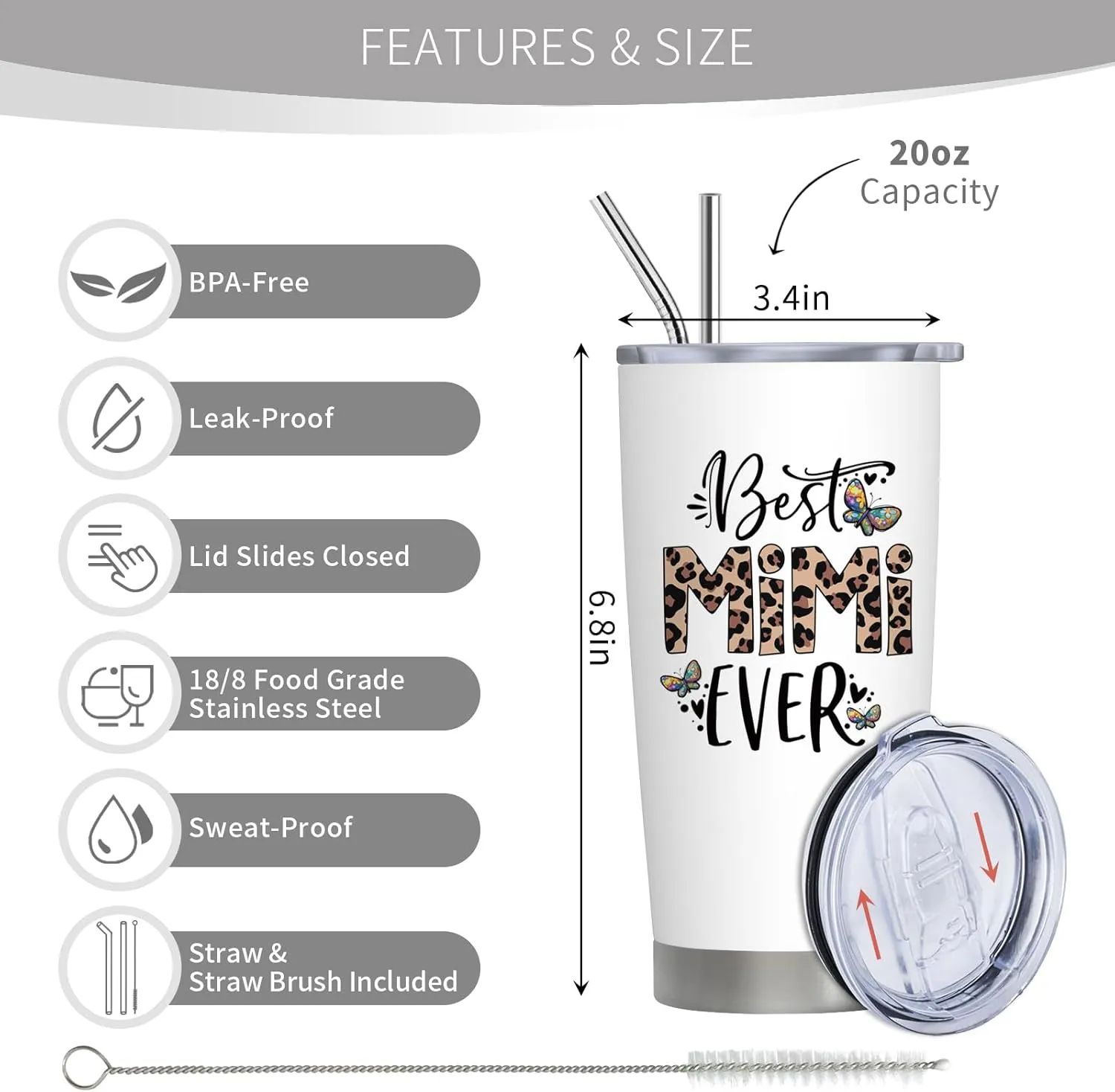 Mimi Gifts for Grandma - Mothers Day/Birthday Gifts for Mimi - Fuuny Grandma Gift from Grandkids, 20 oz Insulation Stainless Steel Tumbler
