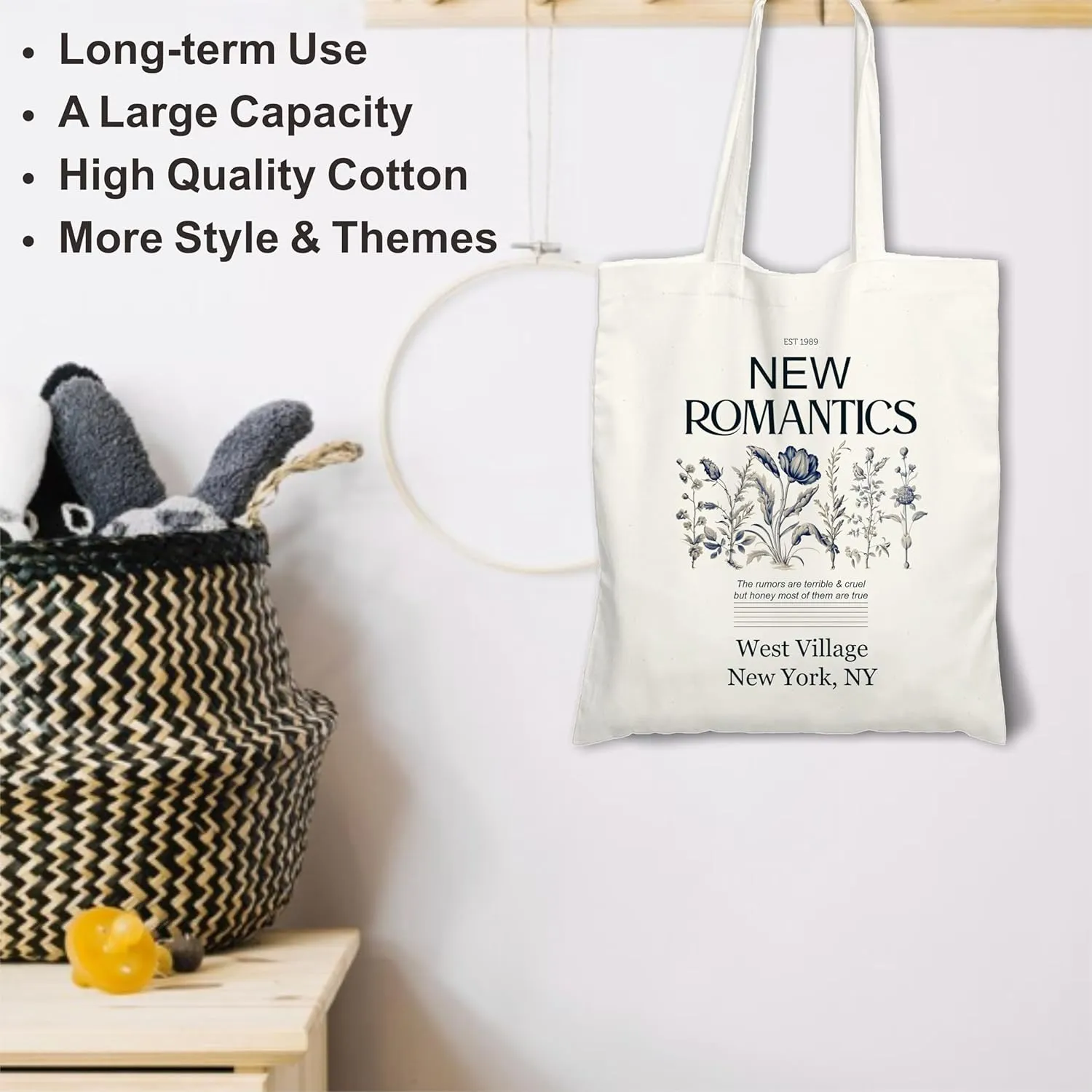 Minimal Watercolor Flowers Inspiring Cotton Tote Bags For Shopping, Grocery