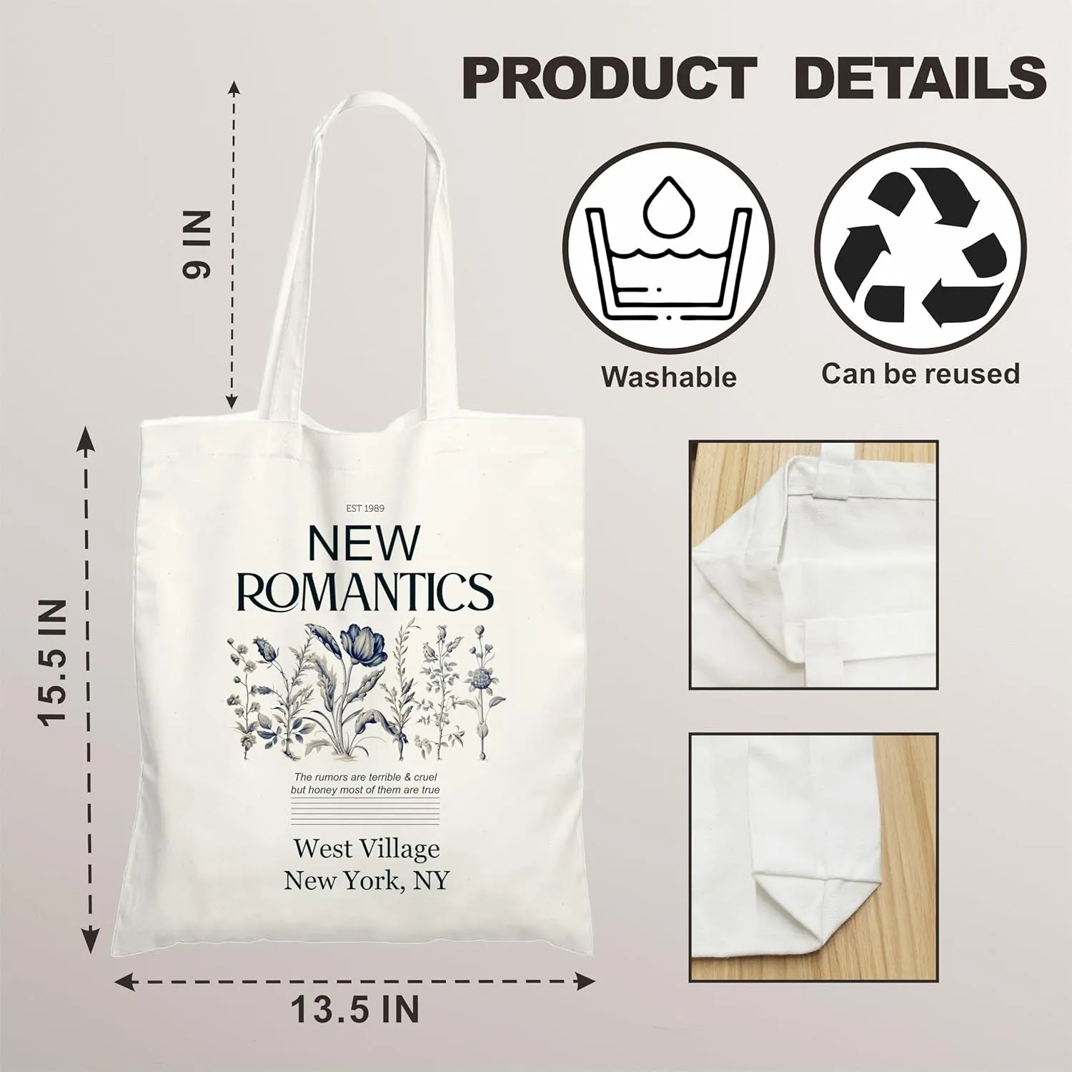 Minimal Watercolor Flowers Inspiring Cotton Tote Bags For Shopping, Grocery