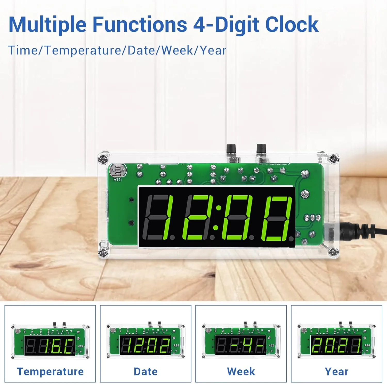 MiOYOOW TJ-56-428 4-Digit Digital DIY Clock Kits with Acrylic Shell, DIY Alarm Clock Soldering Practice Kit for Students and DIYers, DIY Electronics Kit for Learning Electronics