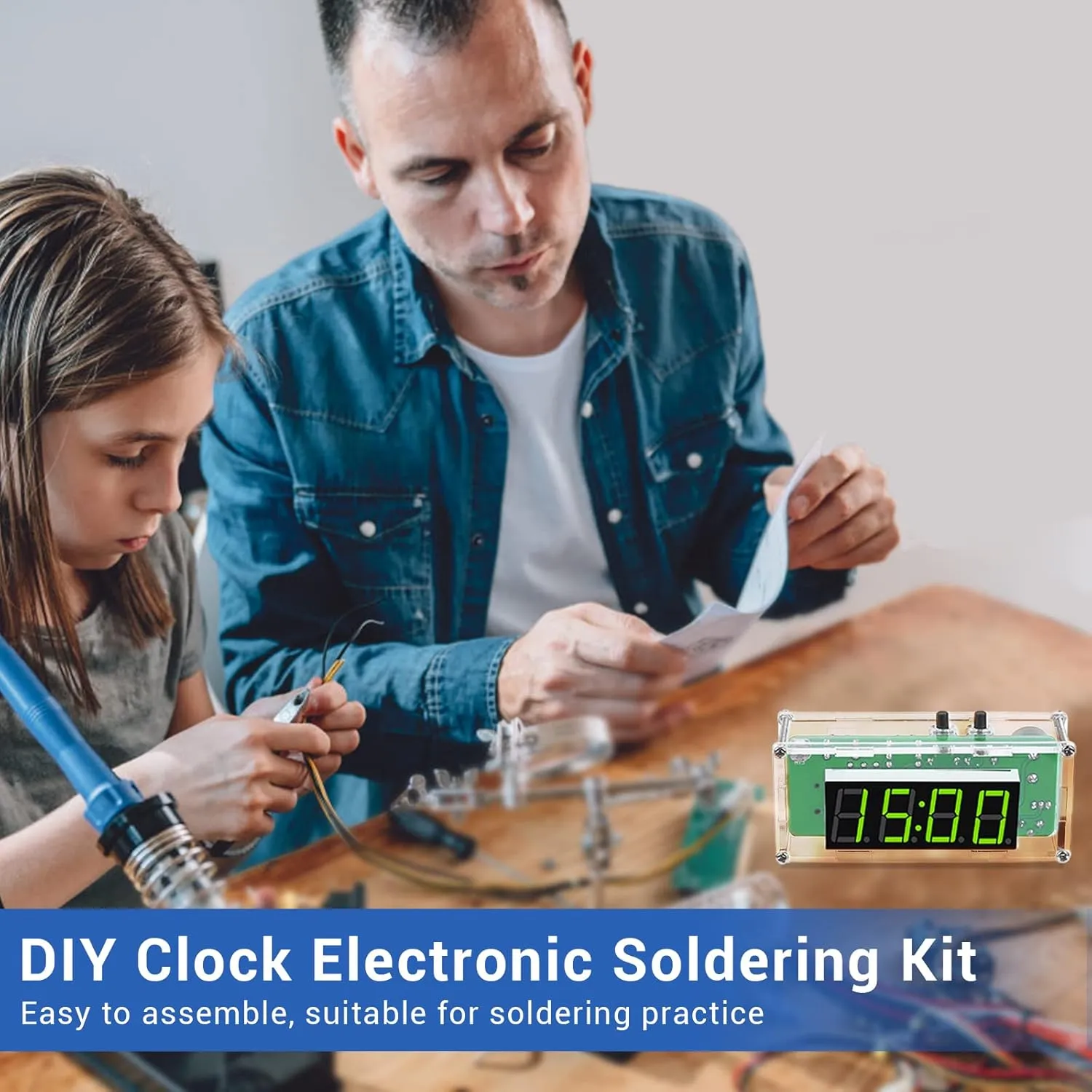 MiOYOOW TJ-56-428 4-Digit Digital DIY Clock Kits with Acrylic Shell, DIY Alarm Clock Soldering Practice Kit for Students and DIYers, DIY Electronics Kit for Learning Electronics