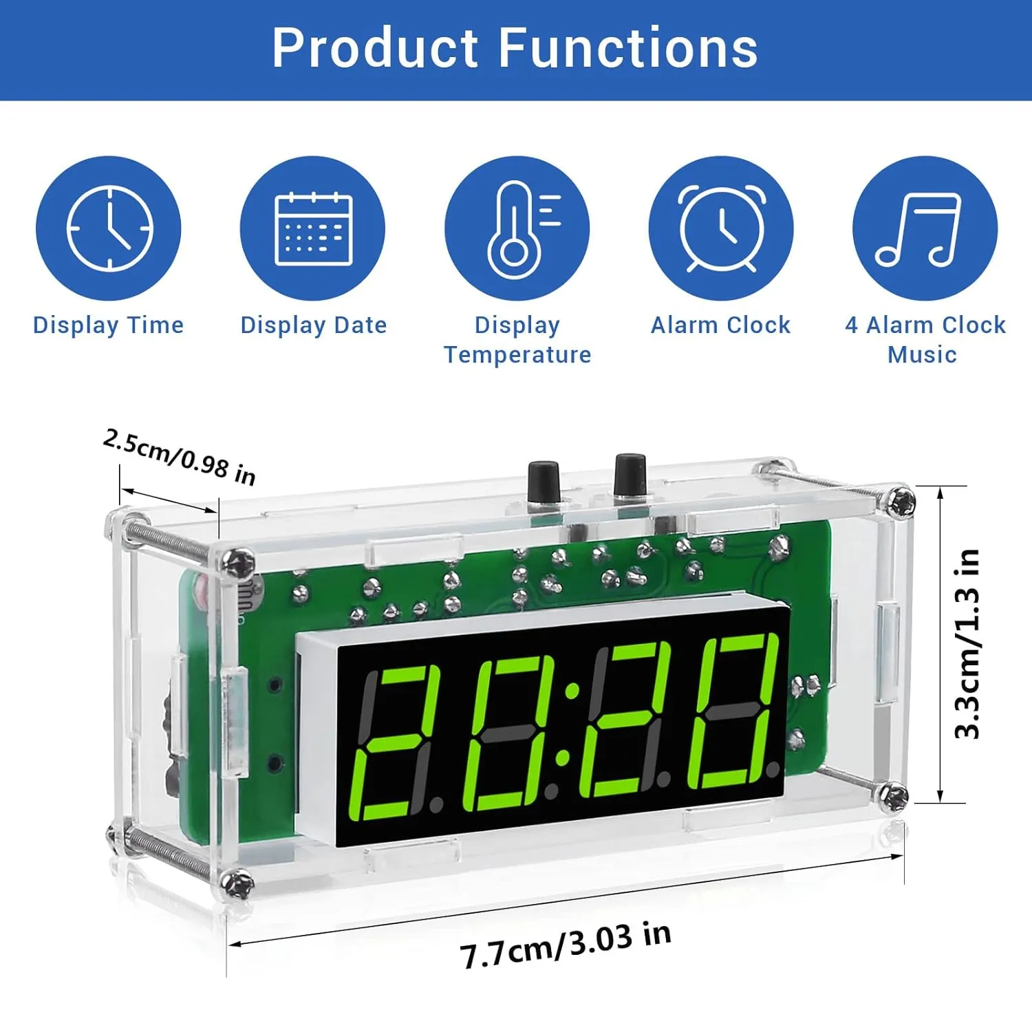 MiOYOOW TJ-56-428 4-Digit Digital DIY Clock Kits with Acrylic Shell, DIY Alarm Clock Soldering Practice Kit for Students and DIYers, DIY Electronics Kit for Learning Electronics