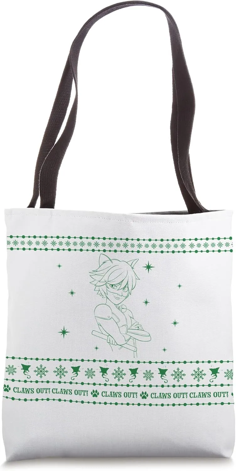Miraculous Christmas Cat Noir Claws Out (Ugly Sweater) Tote Bag